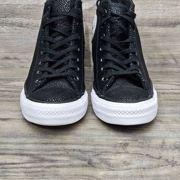 Converse Chuck Taylor All Star Lux Mid Hidden Wedge Black Textured Sneaker Shoe - Picture 5 of 10